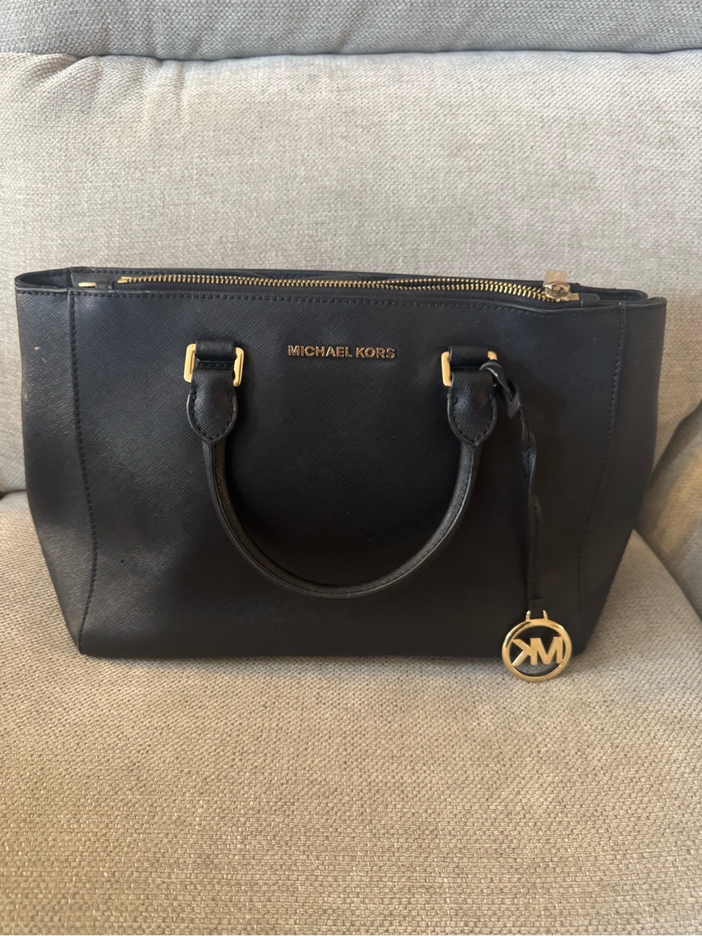 Michael Kors Black Saffiano Satchel with Gold Hardware